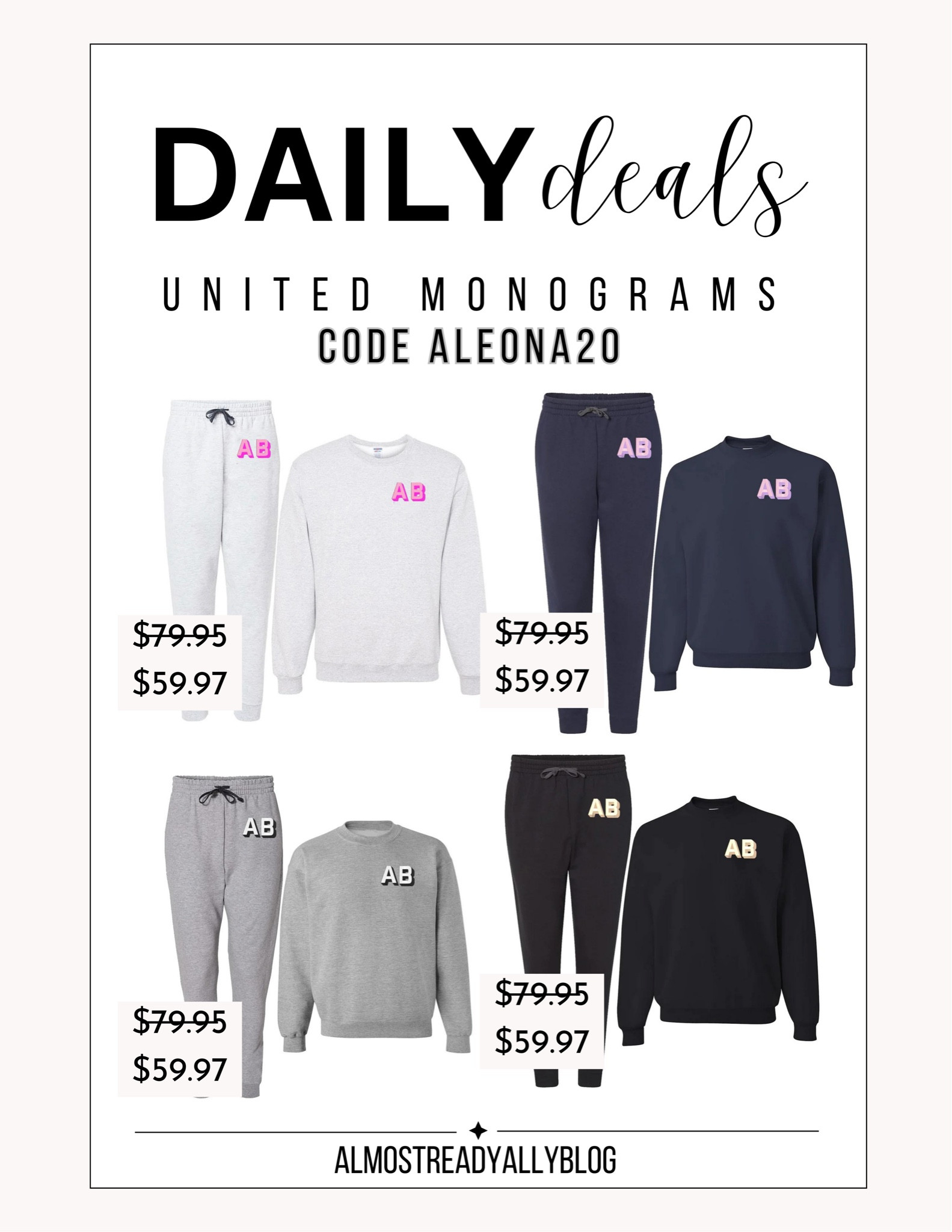 United monograms is having a $20 off their jogger sets! Use code ALEONA20 to save extra 20%! 

#LTKstyletip #LTKsalealert #LTKSeasonal