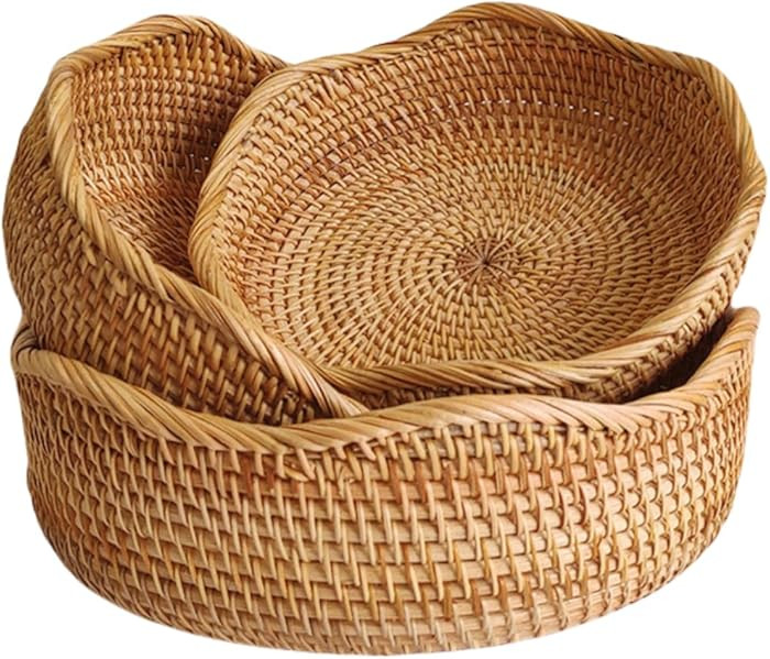 Rattan Bread Basket, Hand Woven Fruit Basket, Wicker Serving Basket Bowl, Decorative Baskets for ... | Amazon (US)