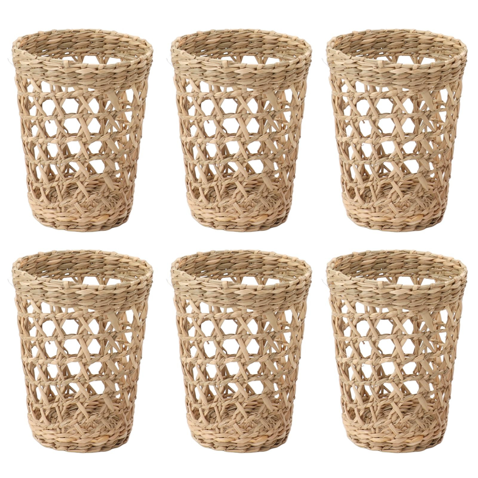 6 PCS Vintage Rustic Woven Cup rattan glassware set Holders Anti Scald Hollow Straw Woven Glass C... | Amazon (US)