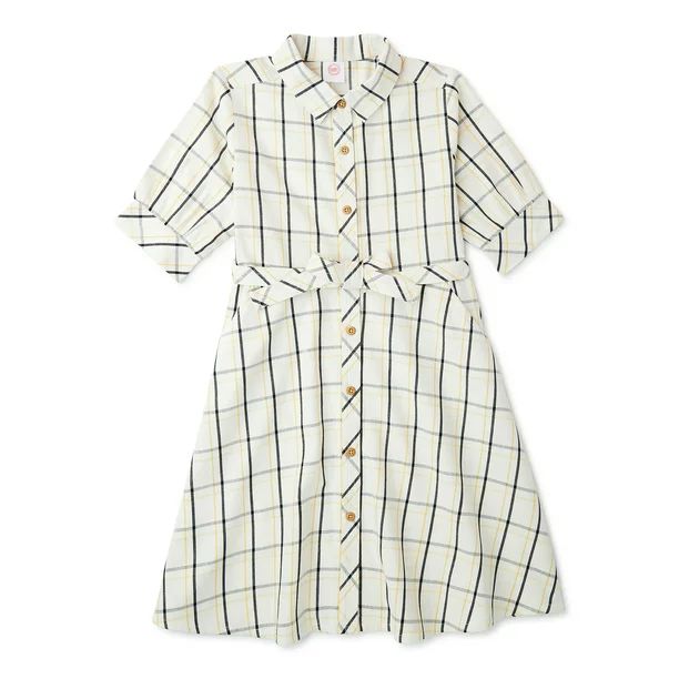 Wonder Nation Girls Collared Shirt Dress with Elbow Sleeves, Sizes 4-18 & Plus - Walmart.com | Walmart (US)