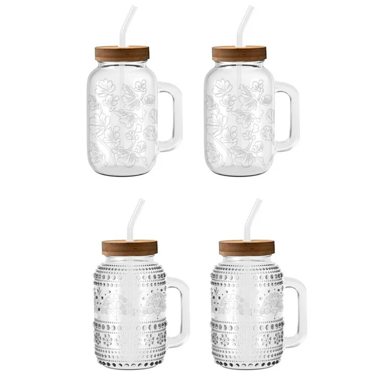 The Pioneer Woman Channing & Palmer Glass 32 Ounce Drinkware with  Wood Lid, Set of 4 | Walmart (US)