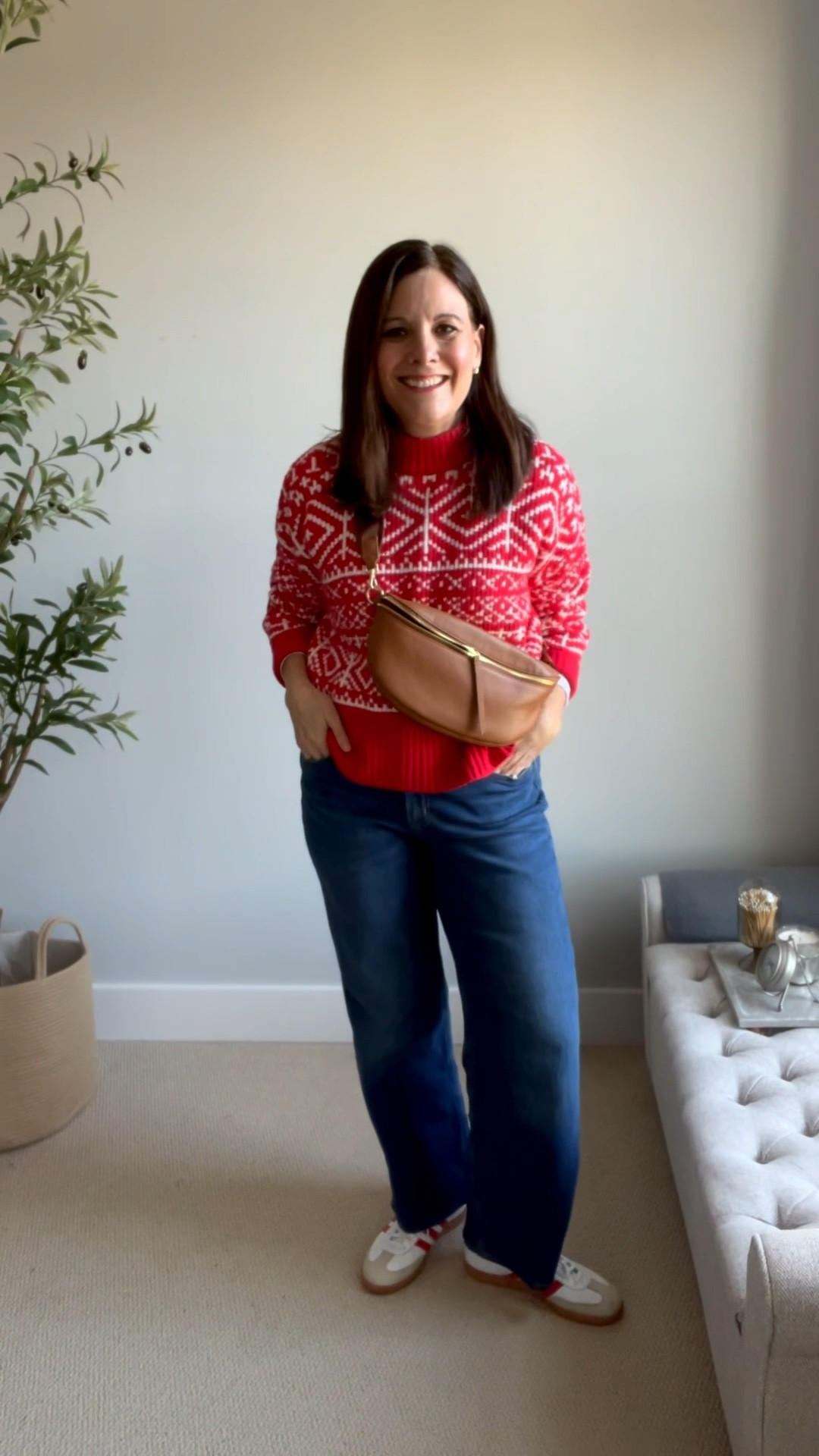 Today’s errands and Christmas shopping outfit. I left a coat at home and was perfectly warm in this sweater. I’m wearing this Old Navy fair isle sweater in a Medium. I layered it over a long sleeve tee and it is slightly relaxed and wide. It hits at the hip bone. These Old Navy wide leg jeans fit TTS. I’m in the short length so they easily work with flat shoes at 5’6”.

#LTKMidsize #LTKHoliday #LTKOver40