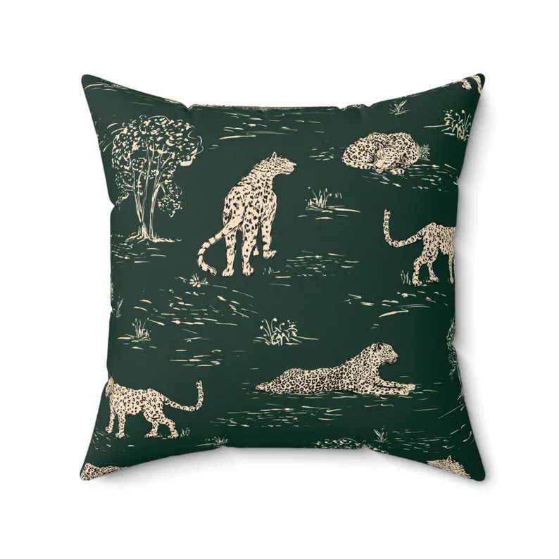 Emerald Leopard Throw Pillow, Faux Suede Square Cushion | Dark Green Animal Print | Etsy (Global)