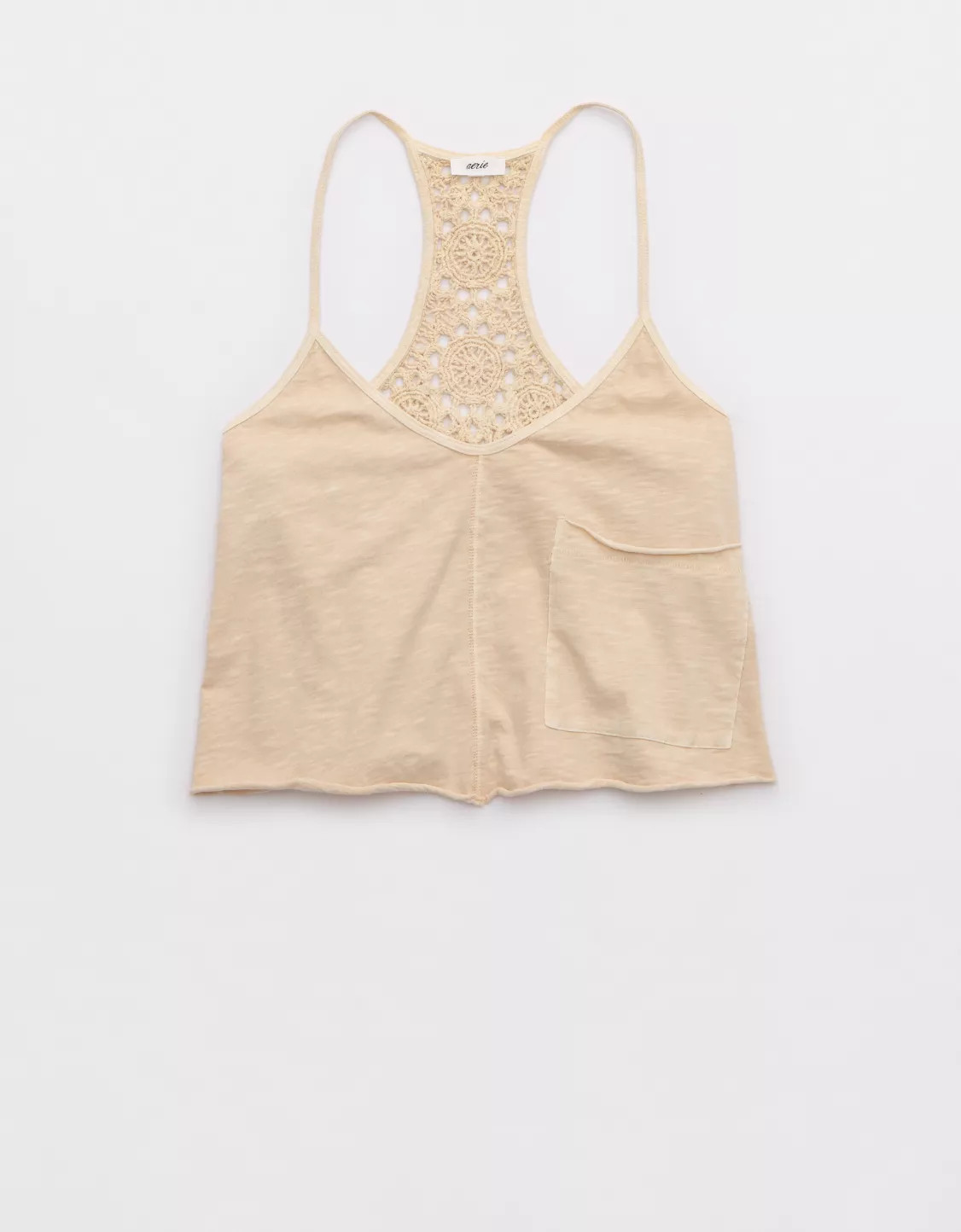Aerie Summer House Crochet Back Cropped Tank Top | Aerie