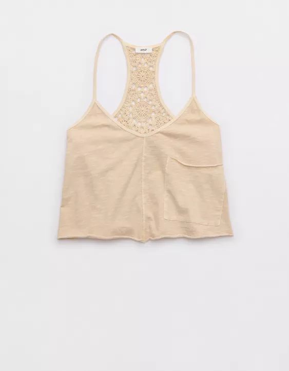 Aerie Summer House Crochet Back Cropped Tank Top | American Eagle Outfitters (US & CA)
