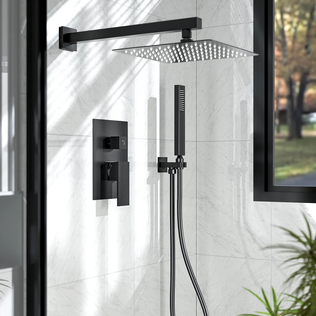 RainfallCascade 10-Inch High Pressure Rainfall Shower System, Wall Mount Shower Faucet Set with H... | Wayfair North America