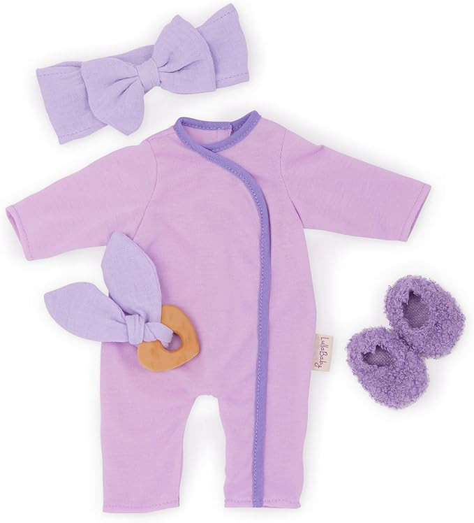 LullaBaby – 14-inch Baby Doll Clothes – Purple Pajama Onesie – Headband, Teether & Slippers... | Amazon (US)