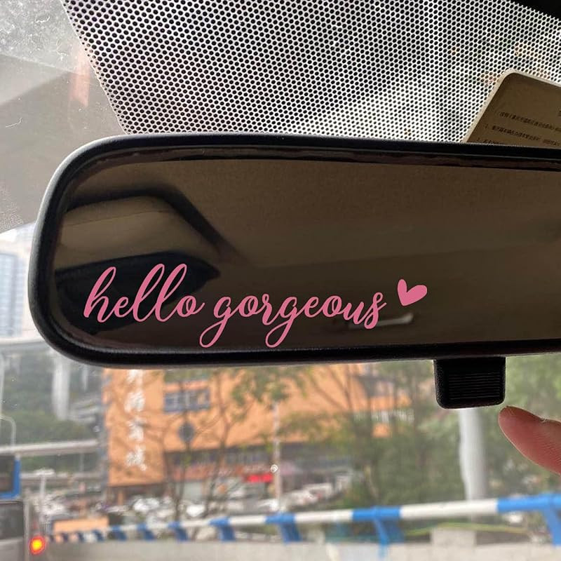 2 x Hello Gorgeous Rearview Mirror Decal with Heart, Tumbler Stickers, Travel Mug Holography Stic... | Amazon (US)