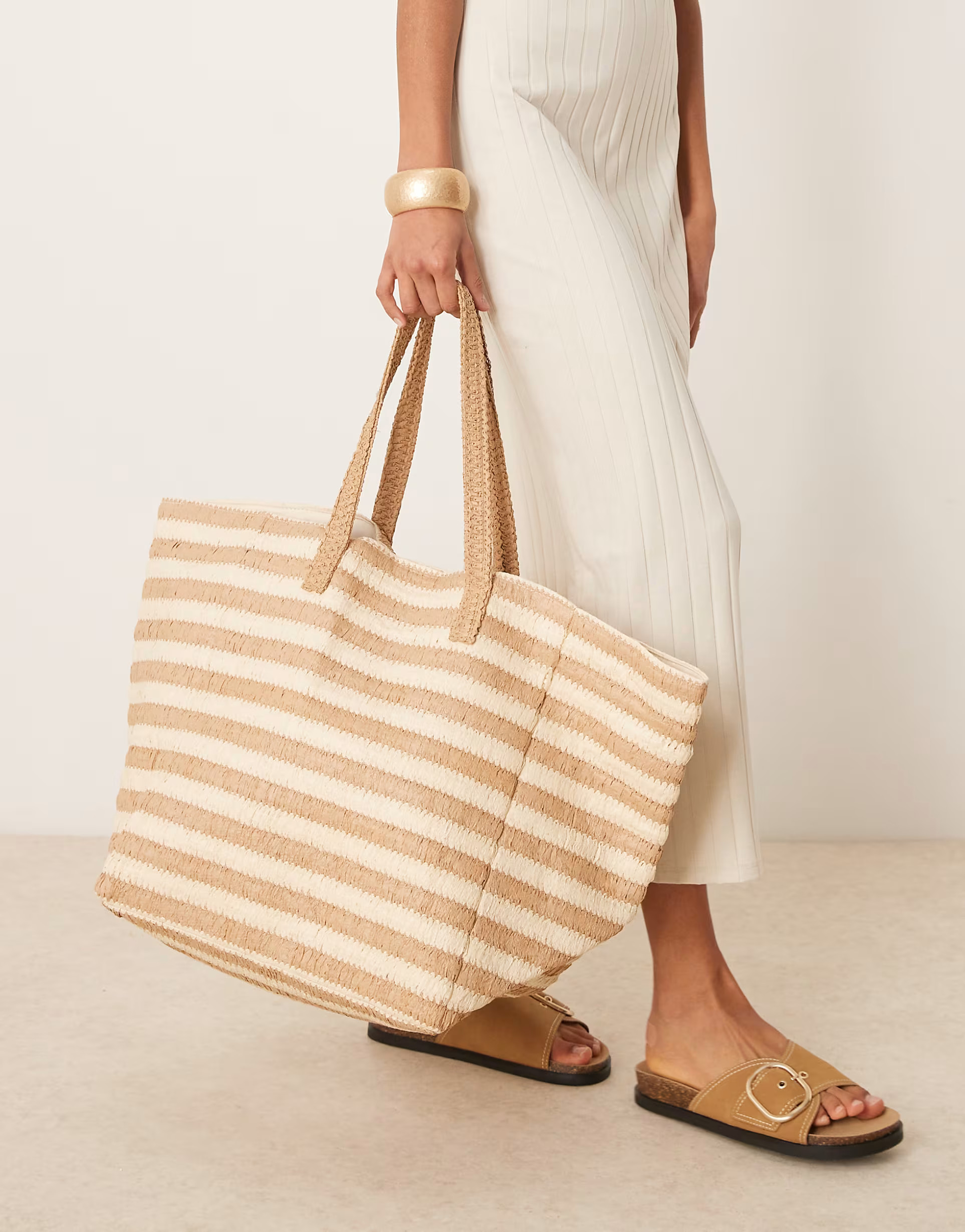 ASOS DESIGN straw oversized tote bag in natural stripe | ASOS (Global)