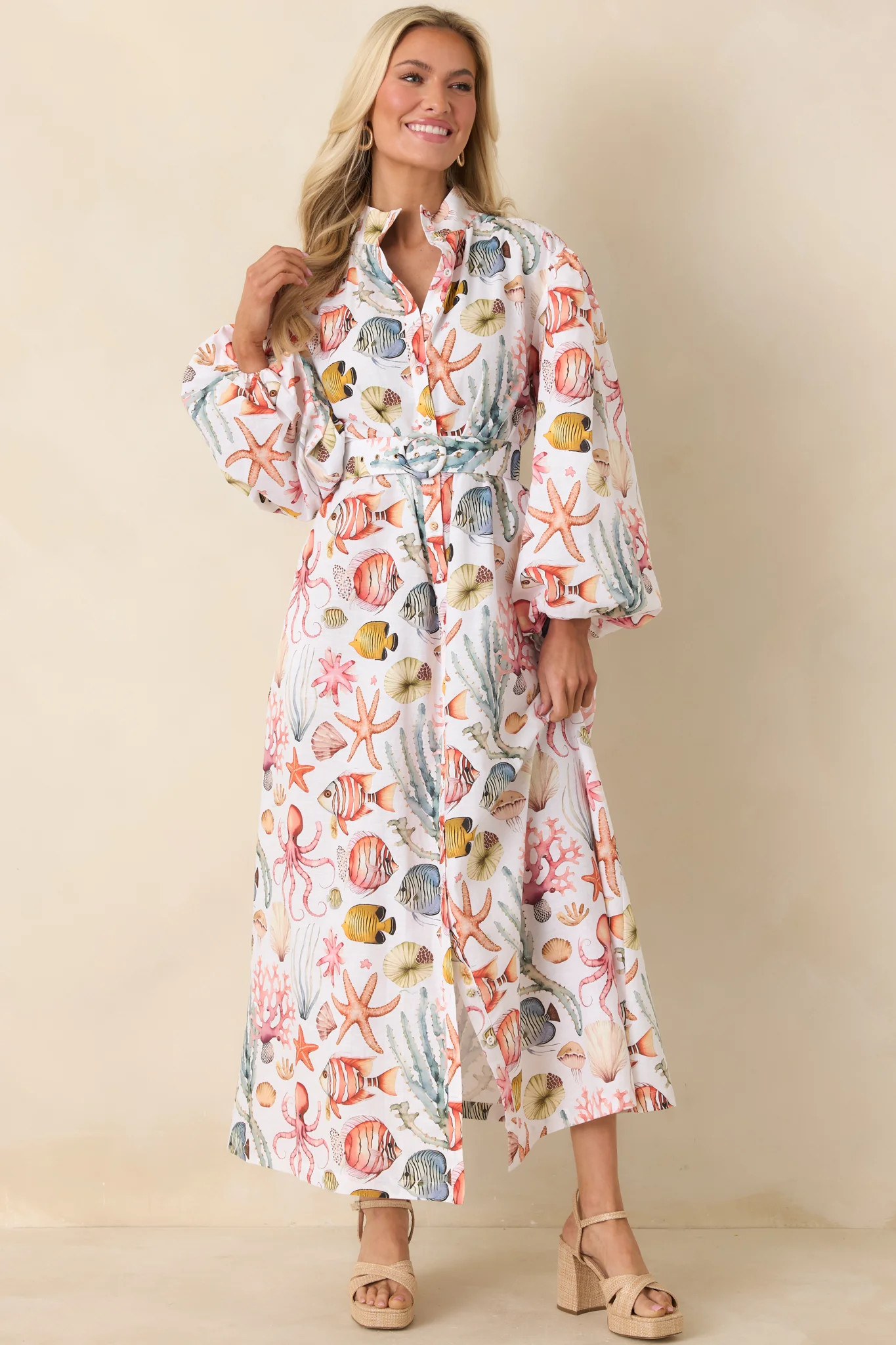 Paradisa Anna Maria Multi Cotton Coastal Print Maxi Dress | Red Dress