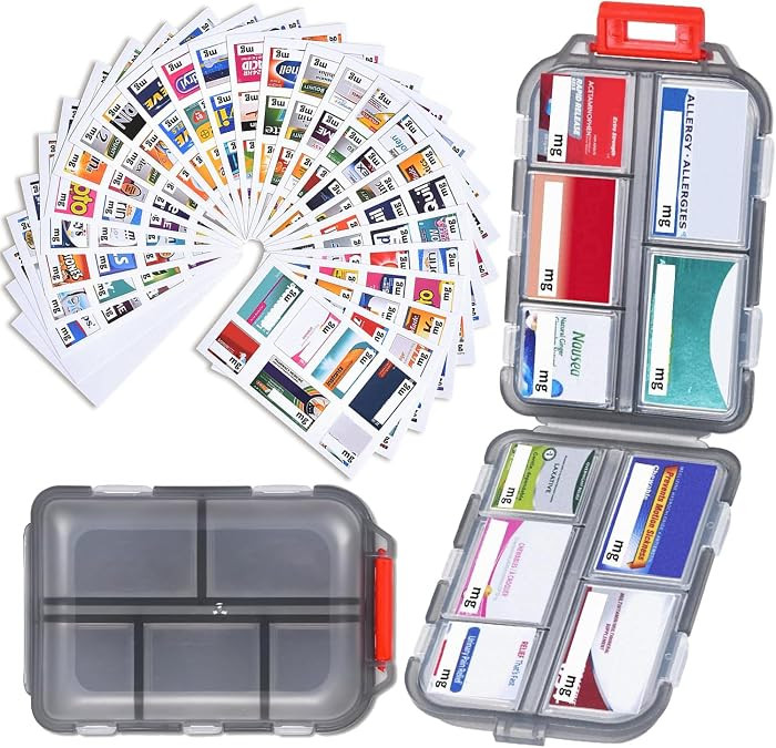 Travel Pill Organizer with 189 Medicine Labels, 10 Compartments Small Pill Case Compact and Porta... | Amazon (US)