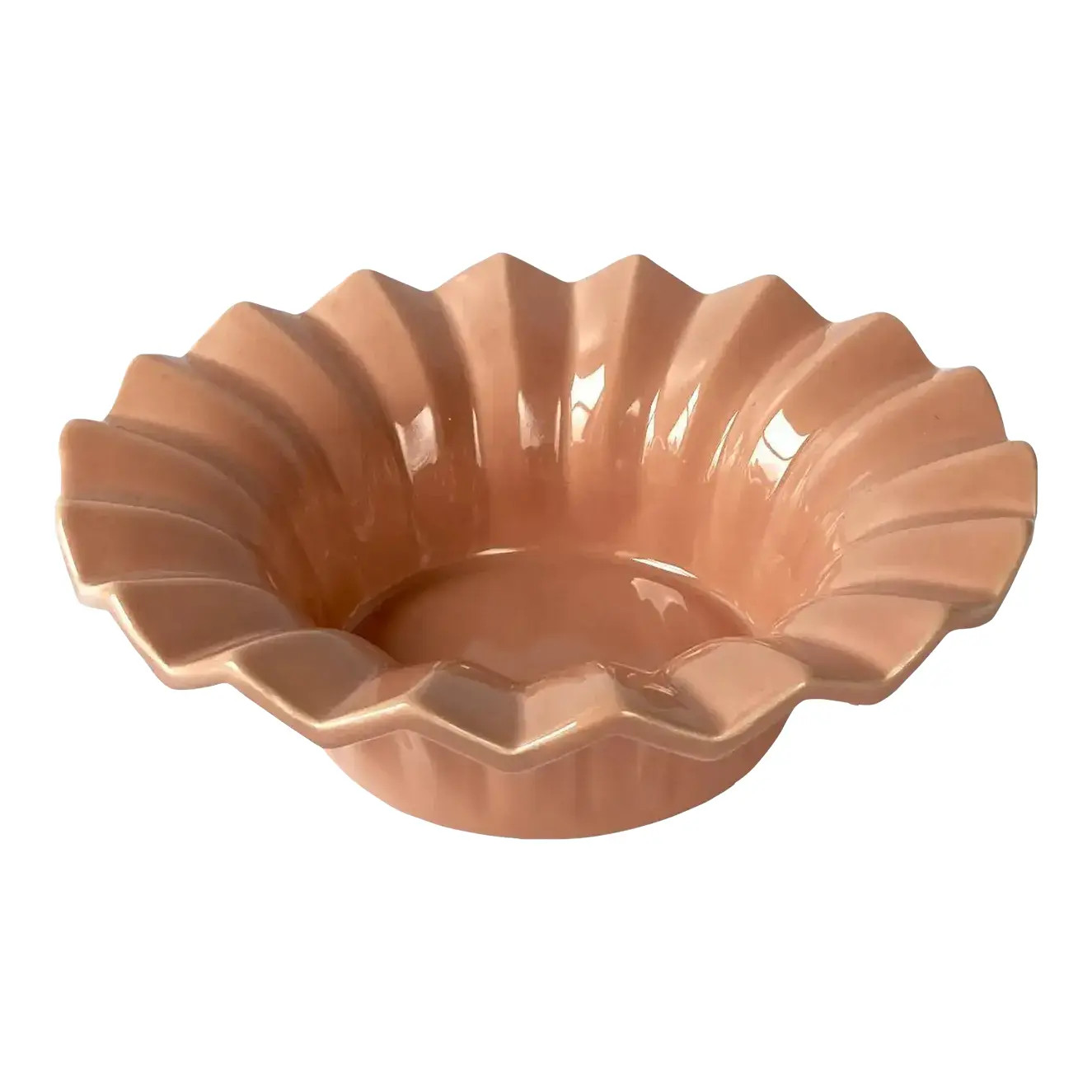 1980s Haeger Blush Peach Abstract Pleat Postmodern Bowl | Chairish