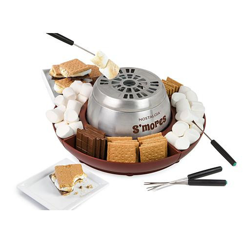 Nostalgia NLSM4BR Indoor Electric Stainless Steel S'mores Maker with 4 Lazy Susan Compartment Trays | HSN