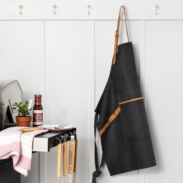 Waxed Canvas Utility Apron with Genuine Leather Charcoal Gray - Hearth & Hand™ with Magnolia | Target