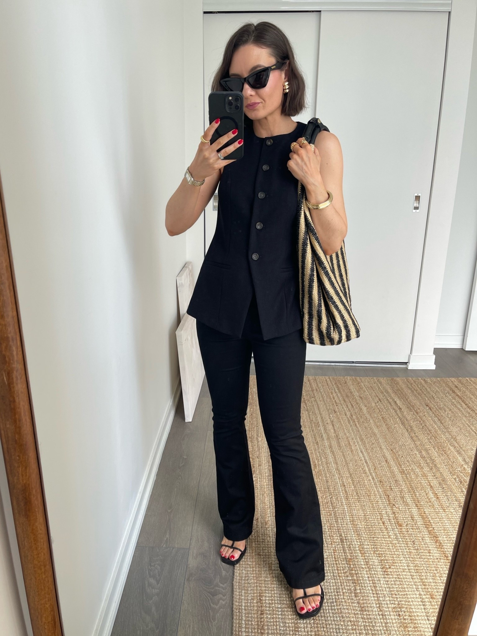 Love this chic all-black look from Saint + Sofia. The striped raffia really brings the outfit together!

Vest - size 4
Jeans - size 2

#ad

#LTKsummer #LTKcanada #LTKworkwear