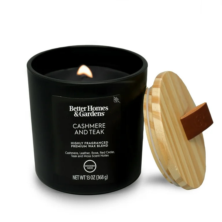 Better Homes & Gardens 13oz Cashmere and Teak Scented Wooden Wick Jar Candle - Walmart.com | Walmart (US)