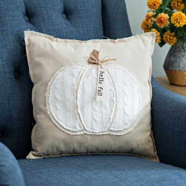 Hello Fall Cable Knit Pumpkin Pillow | Kirklands | Kirkland's Home