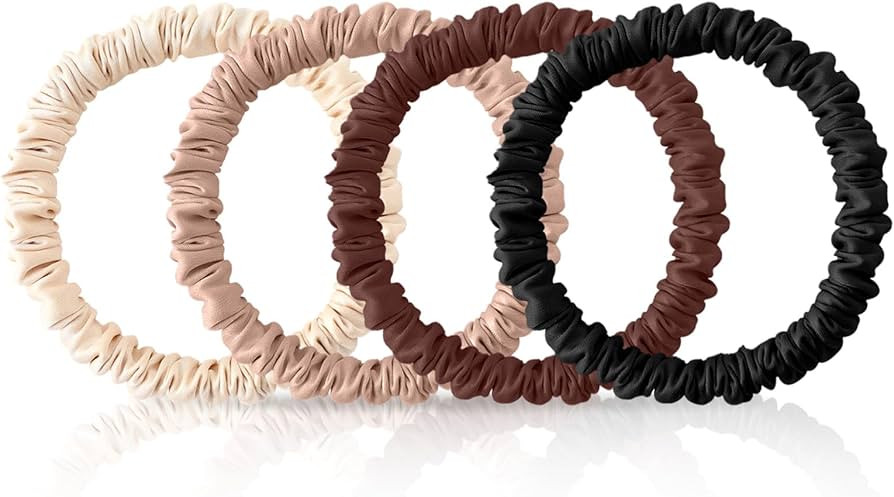 4Pcs Mulberry Silk Scrunchies Set, Silk Hair Ties Elastic for Women, Skinny Scrunchies Reduces Br... | Amazon (US)