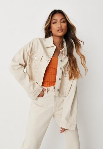 Missguided - Sand Co Ord Acid Wash Raw Hem Denim Jacket | Missguided (UK & IE)