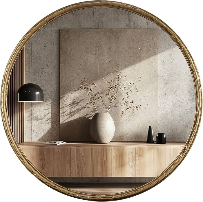 Round Bathroom Mirror-RD24 Inch Antique Gold Color Vintage Metal Framed Accent Mirror, Modern Rus... | Amazon (US)