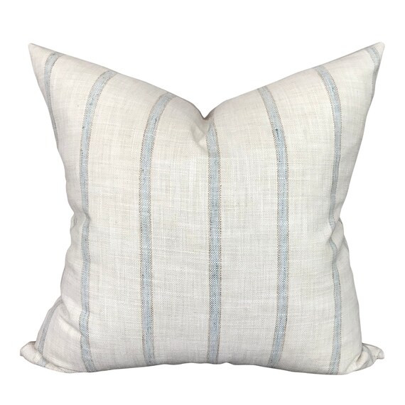 Designer Mineral Stripe Linen Pillow Cover // Turquoise Striped Linen Pillows // Modern Farmhouse... | Etsy (US)
