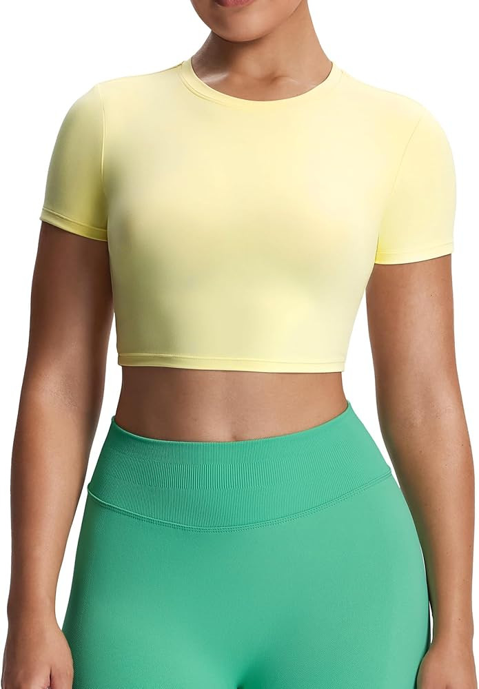 Aoxjox Short Sleeve Crop Tops for Women Classic Longline Baby Tee Workout T Shirt Top | Amazon (US)
