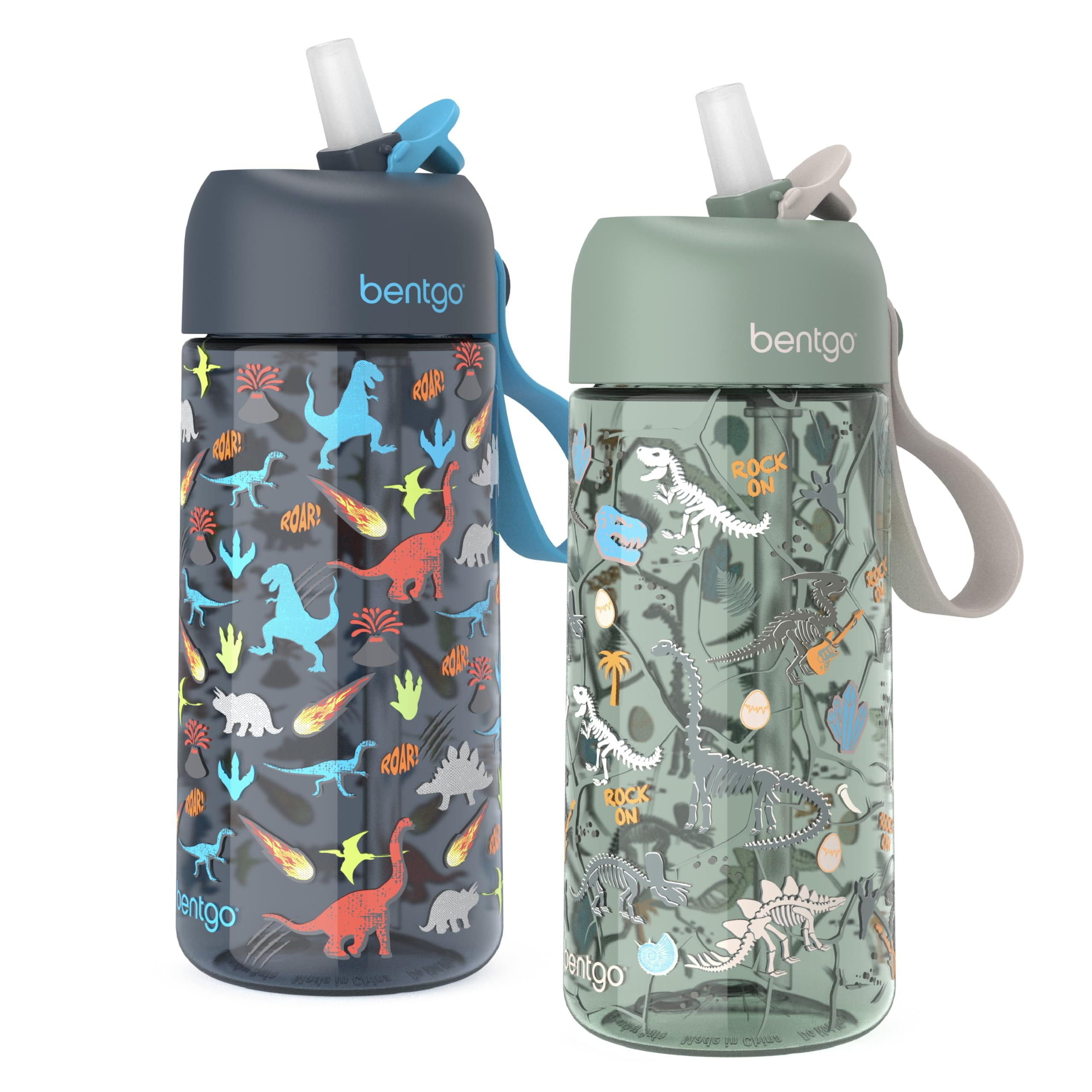 Bentgo Kids Water Bottle 2-Pack - Leak-Proof, Durable Tritan, BPA-Free 15 oz. Cup for Kids/Toddlers Ages 3+, Safe Sip Spout, & Dishwasher Safe for School/Sports/Daycare/Camp (Dinosaur/Dino Fossils) | Amazon (US)
