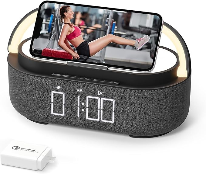 COLSUR Bluetooth Speaker with Wireless Charger, FM Radio, Dimmable LED Night Light, Stereo Sound ... | Amazon (US)