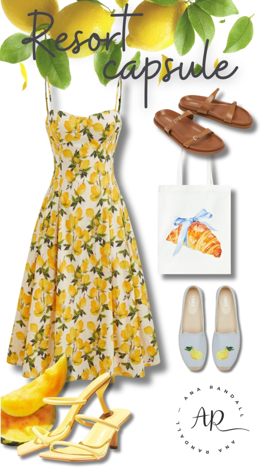 Resort Capsule 🍋✨

Light, fresh pieces full of personality for sun-soaked days and moments that call for effortless charm. The lemon-print dress brings that Mediterranean glow — easy to slip on, impossible to overlook.

Neutral sandals for daytime exploring, a delicate heel for seaside dinners, and thoughtful accessories that elevate without trying too hard. Everything curated for a smart, versatile suitcase — because summer days feel lighter when your wardrobe works for you.

Fewer pieces, more intention. 🍋🌿

😘 Ana.

#LTKTravel #LTKOver40 #LTKootd