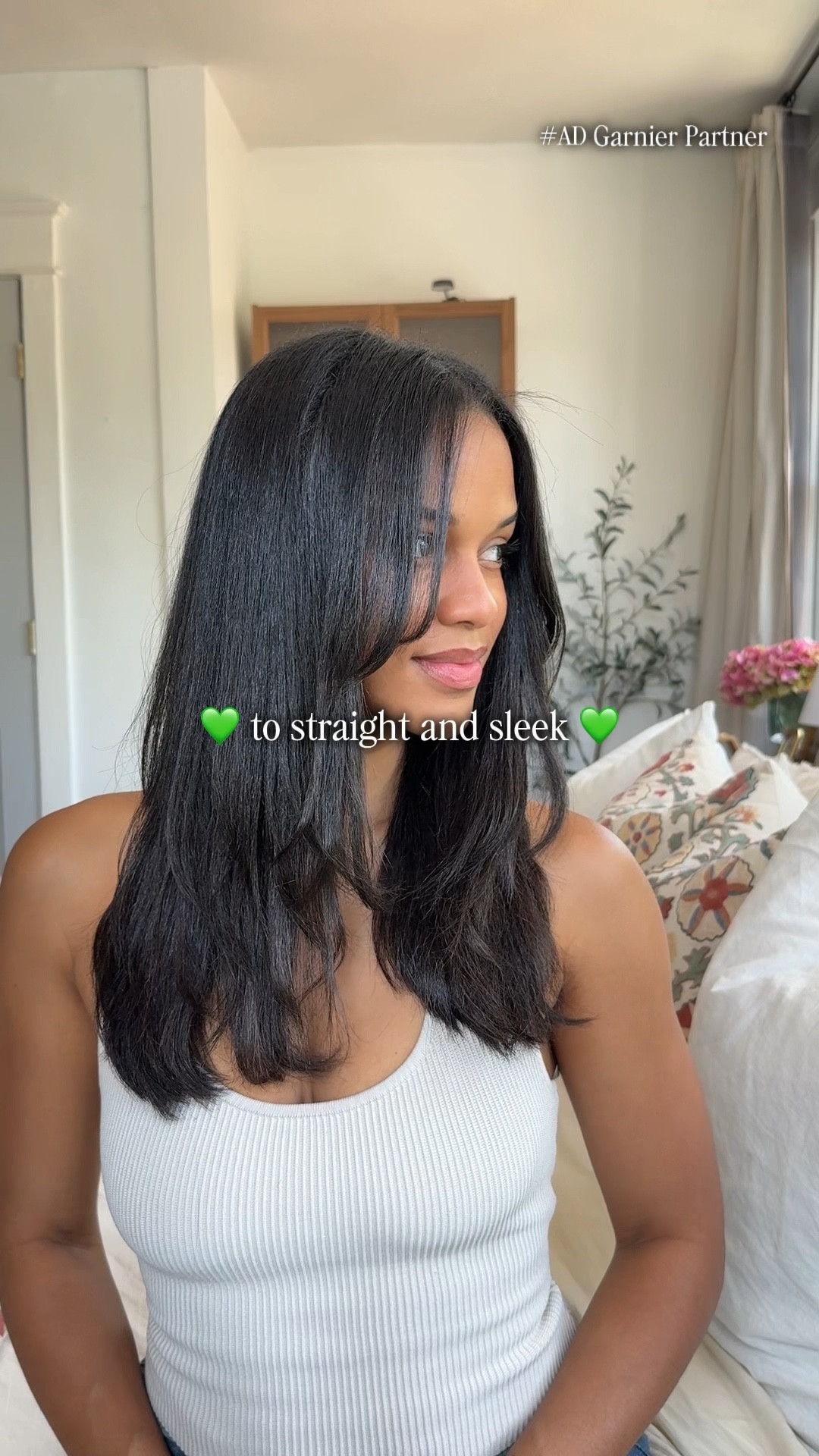 #ad From curls and frizz ➡️ sleek and smooth 💁🏽‍♀️✨ Loving how the @garnierusa Fructis Sleek & Stay Serum keeps my hair shiny, soft, and frizz-free even in this heat! 

@garnierusa @target @targetstyle #garnierpartner #garniersleek #garnier #targetstyle #targetpartner #target