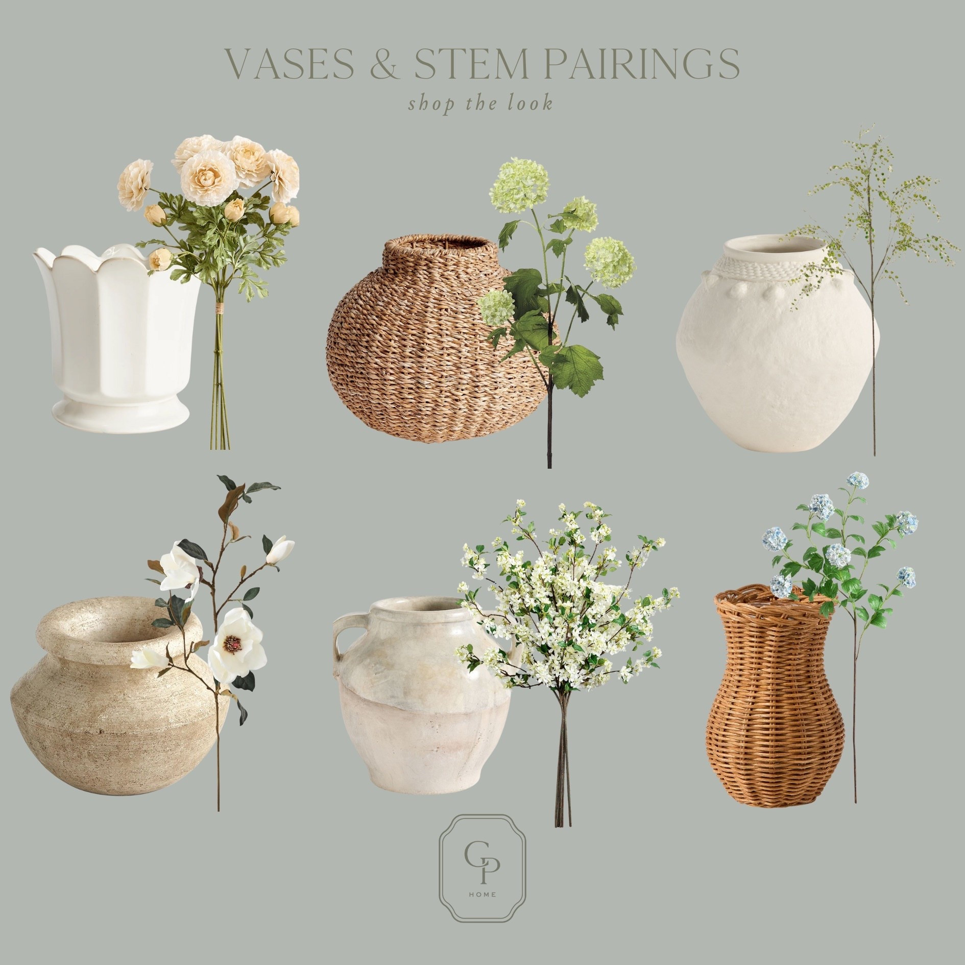 Vases and stem pairings for the winter and spring season 🤍 Fake hydrangeas, faux magnolia flowers, rattan vases, neutral home 

#LTKSeasonal #LTKHome