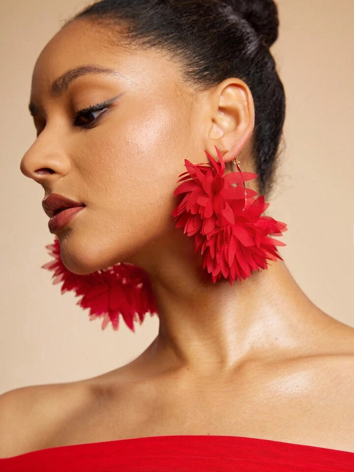 SHEIN SXY Fashionable 3D Flower Earrings For Vacation Valentines,Mom,Mother,Mother's Day,Gift | SHEIN