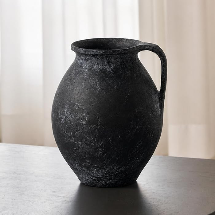 LB2 Black Ceramic Large Vase, 11.2" Tall Zen Style Vase, Terra Cotta Pitcher, Distressed Farmhous... | Amazon (US)