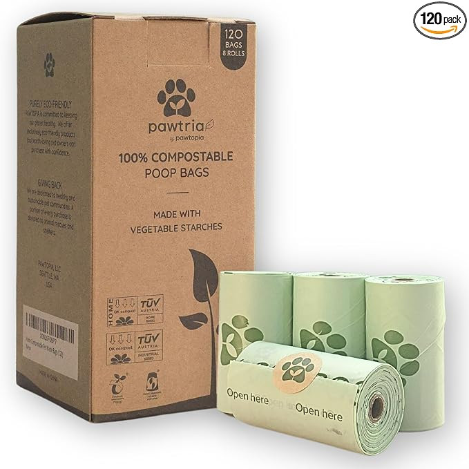 Pawtria Certified Home Compostable Dog Poop Bags (120), Poop Bags for Dogs, Cat Litter, Vegetable... | Amazon (US)
