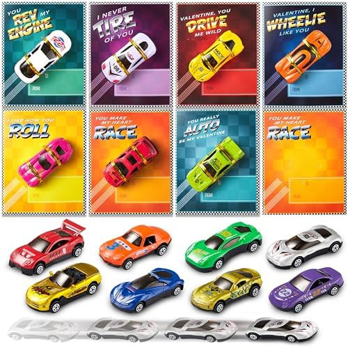 JOYIN 28-Count Valentines Day Gifts Cards, Valentine's Greeting Cards for Kids with Die-Cast Raci... | Amazon (US)