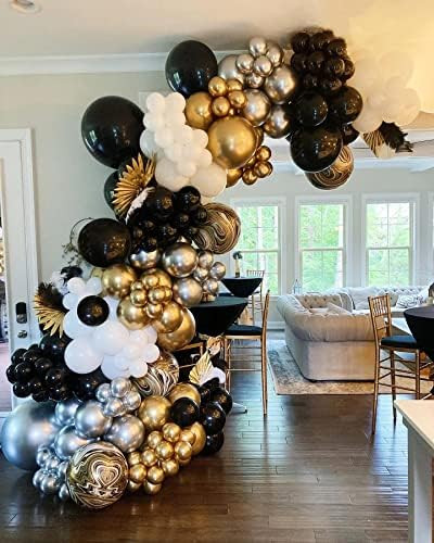 Black Gold Sliver Balloons Garland Arch Kit with Chrome Metallic Gold Silver 169pcs Various Sizes Ba | Amazon (US)