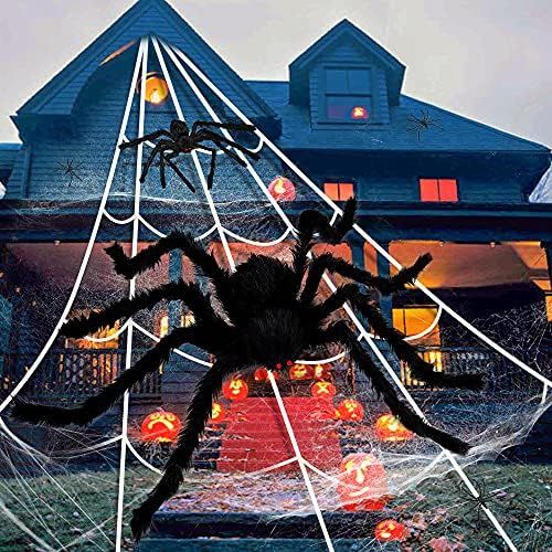 Amazon.com: BIOSCEN 200" Halloween Spider Web Decoration + 49" Giant Spider + 12" Fake Spider+ St... | Amazon (US)