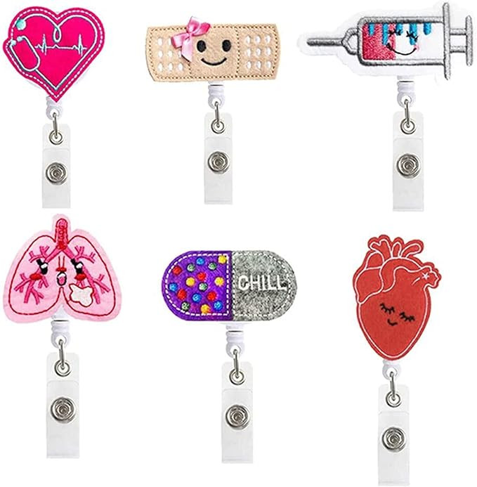 6 Pieces Retractable Badge Reel Holder Nursing,Nurse Brain Badge Reel with Alligator Clip and Ret... | Amazon (US)