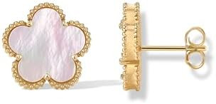 14K Gold Plated Clover Earrings for Women - Clover Stud Earrings Mother of Pearl & Onyx Gemstone ... | Amazon (US)