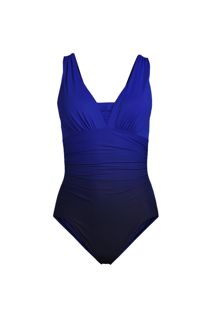 Women's Plus Size Long Slender Grecian Tummy Control Chlorine Resistant One Piece Swimsuit - Lands' End - Blue - 24W | Lands' End (US)