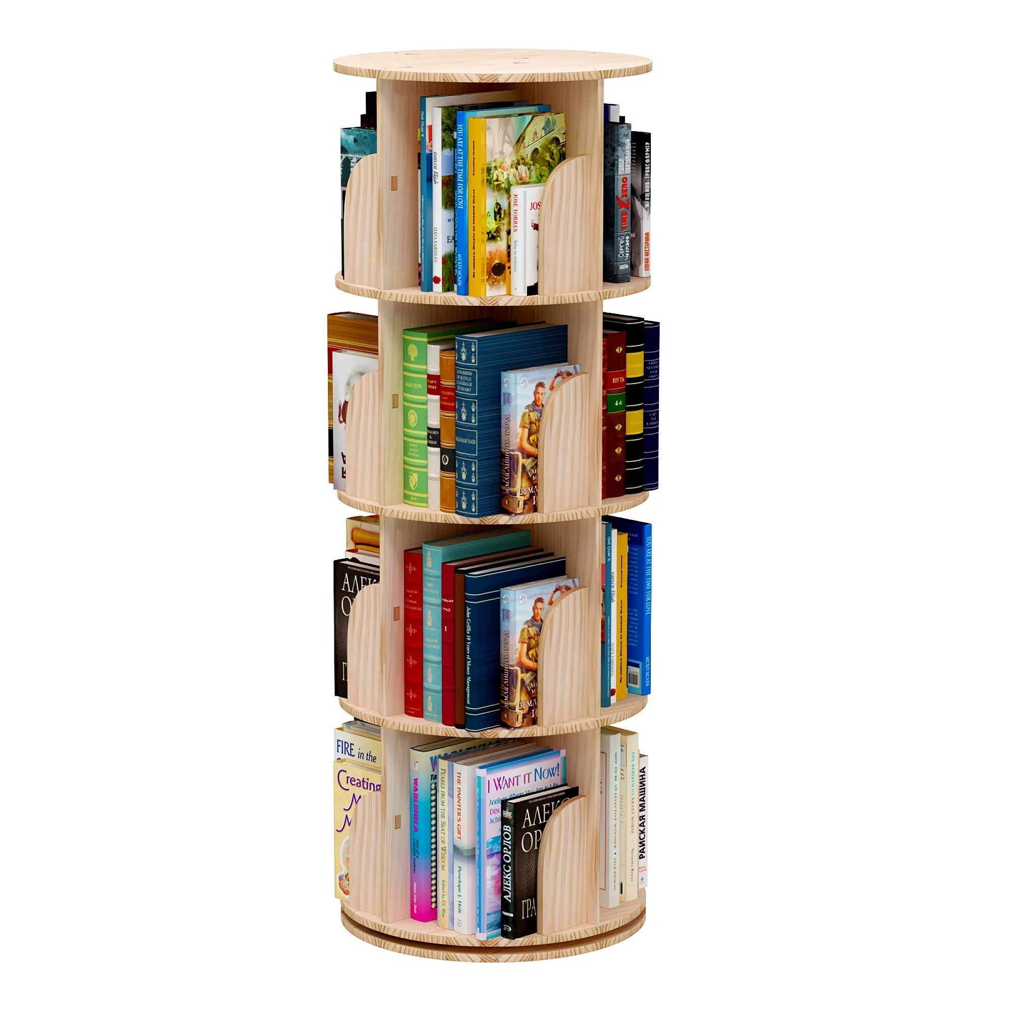 TOYTEXX 4-Tier Rotating Bookshelf, 360° Solid Wood Stackable Organizer for Home & Office - Beige... | Walmart (CA)