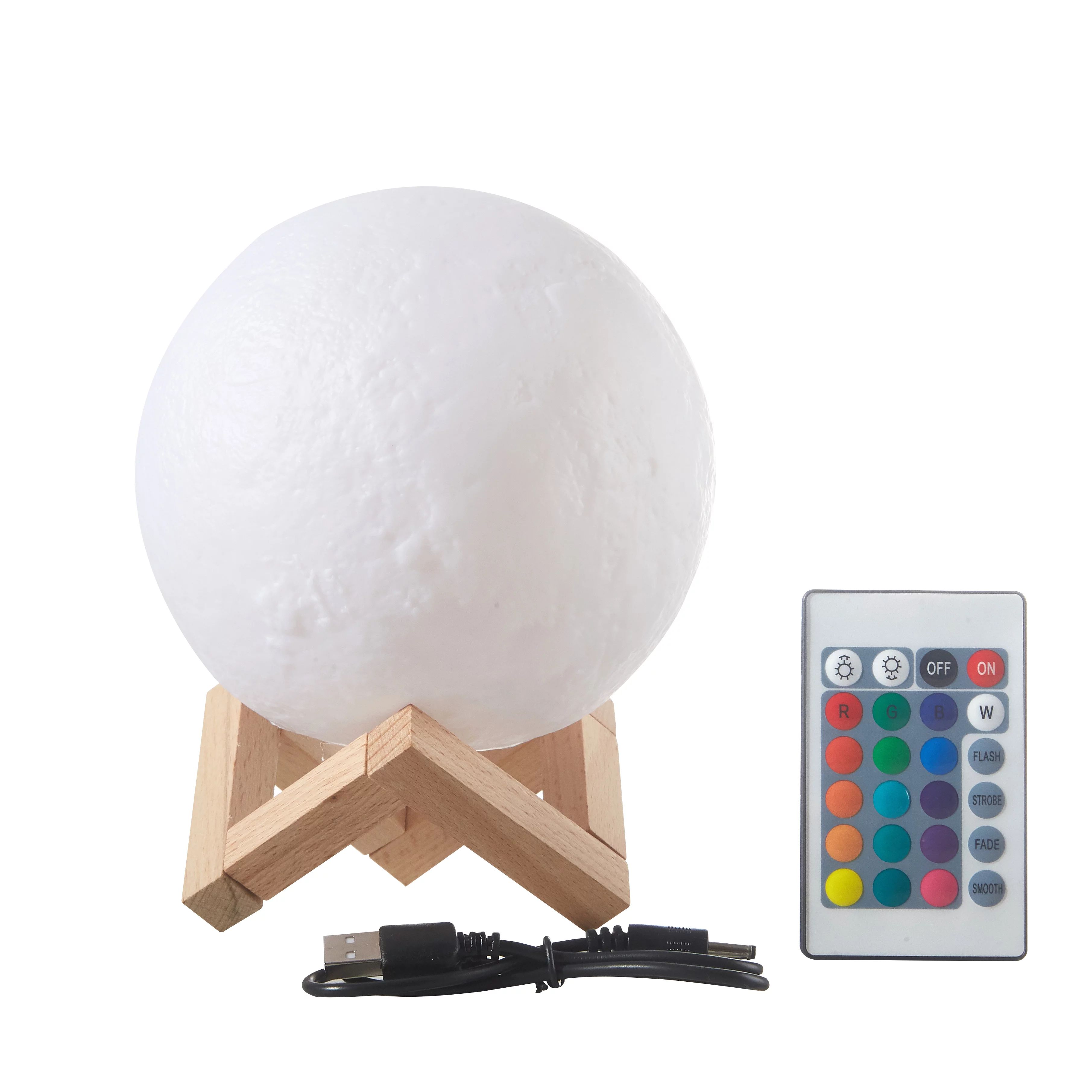 Urban Shop 3D Print Color Changing Moon Lamp with Wood Stand, remote control and USB Adaptor, 7.5... | Walmart (US)