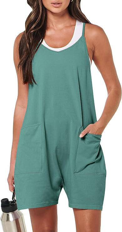 ANRABESS Womens Summer Casual Sleeveless Romper Loose Spaghetti Strap Overalls Shorts Jumpsuit wi... | Amazon (US)