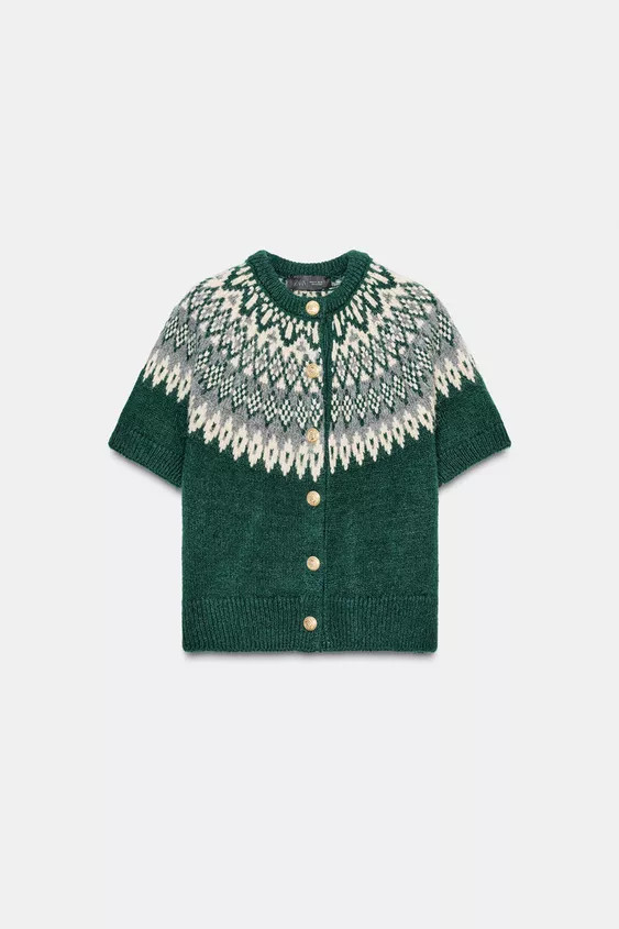 SHORT SLEEVE JACQUARD KNIT JACKET | Zara US