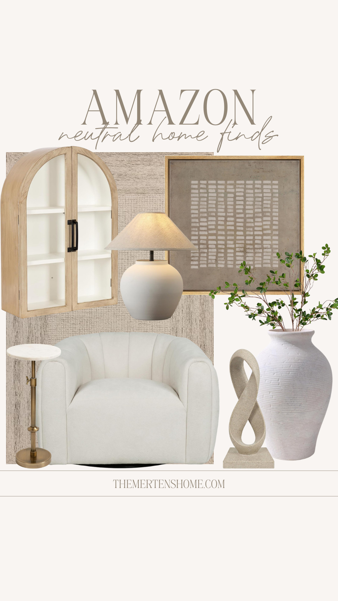 Amazon neutral home finds 🤍 A cream accent chair, side table, wall cabinet, lamp, wall art, and neutral decor that all work together to create a calm, layered space that feels timeless and easy to style. 

 #LTKHome