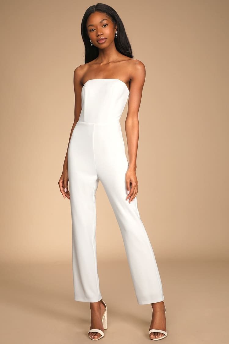 Special Evening White Strapless Cutout Straight Leg Jumpsuit- Bride Outfits | Lulus (US)