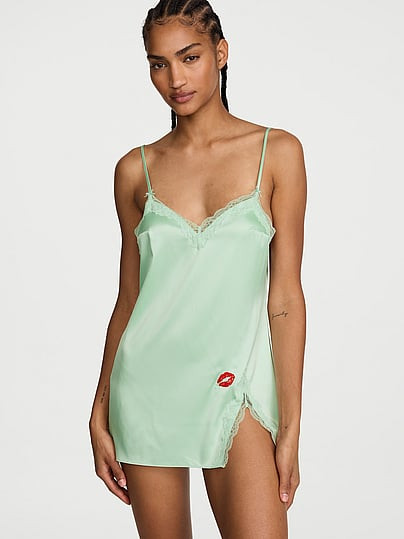 Tease Satin Lace-Trim Mini Slip Dress, Green, S - Women's Slips - Victoria's Secret | Victoria's Secret (US / CA )