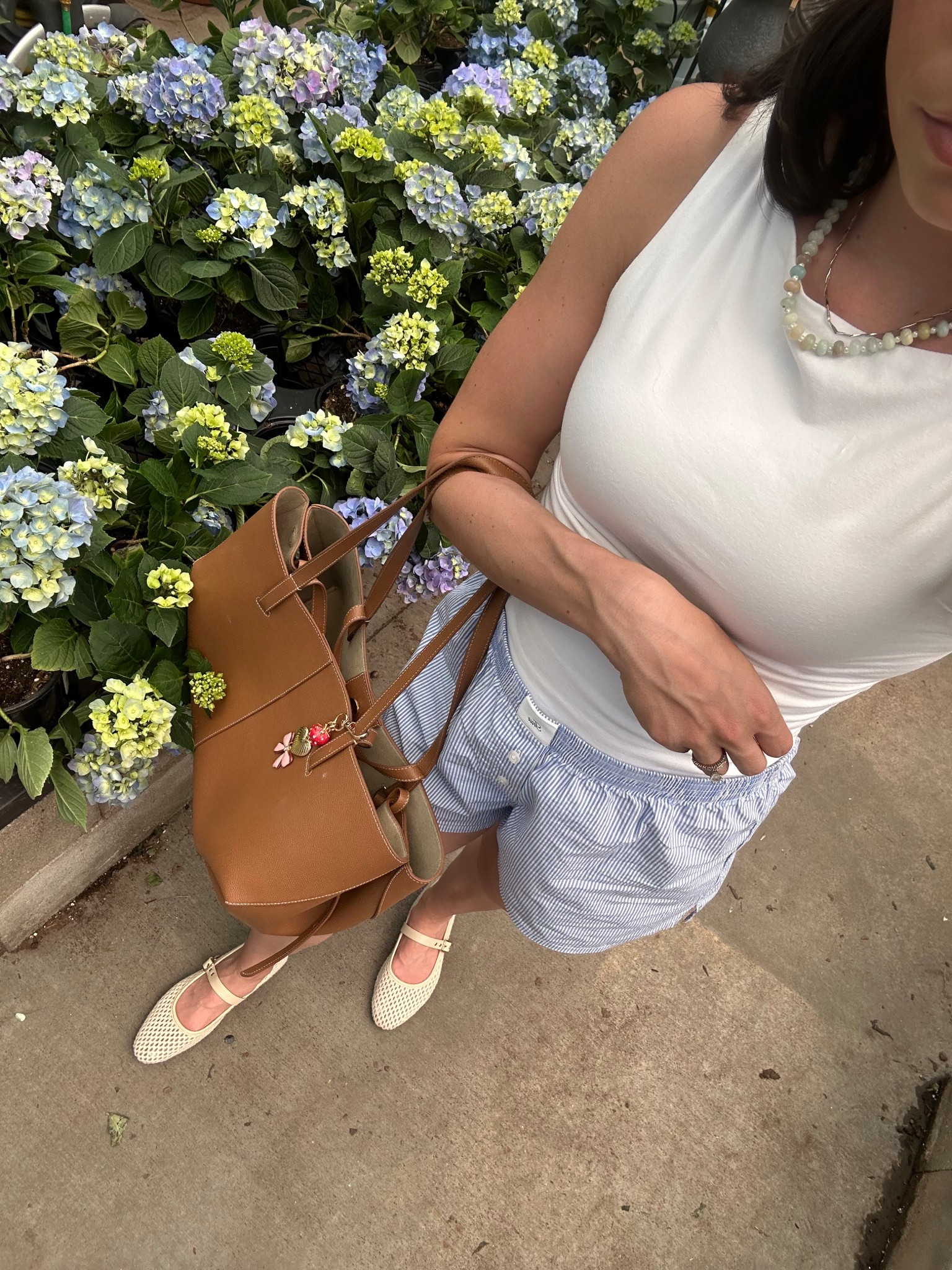 Summer outfit / boxer shorts outfit / polene cyme / mesh flats / how to wear mesh flats / how to wear boxer shorts / bag charm / beaded necklace / summer outfits / summer outfit inspo / outfit ideas summer / summer 2025

#LTKSeasonal #LTKItBag #LTKStyleTip