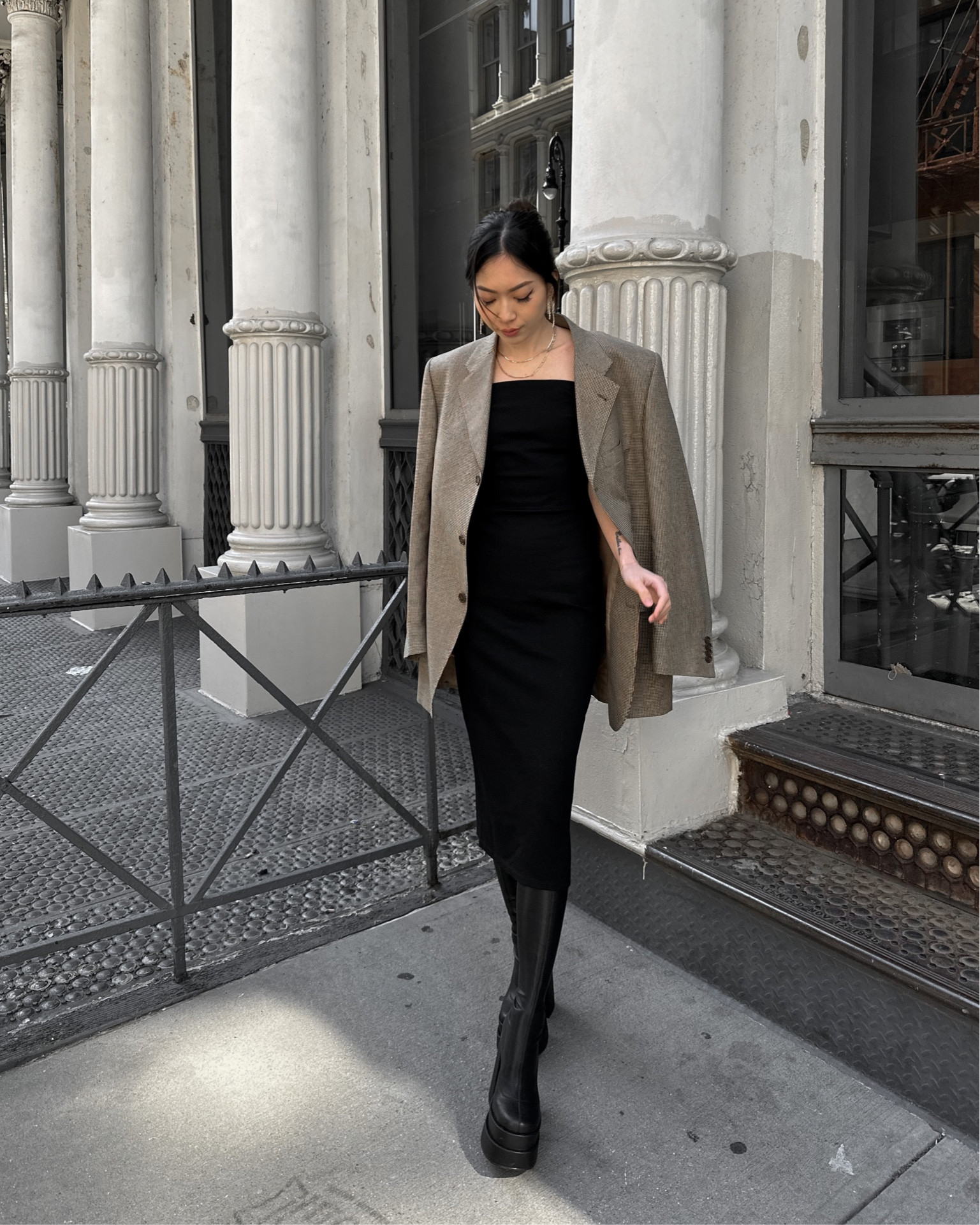 black dress, spring outfit, oversized blazer, maxi dress, black boots

#LTKstyletip #LTKFind