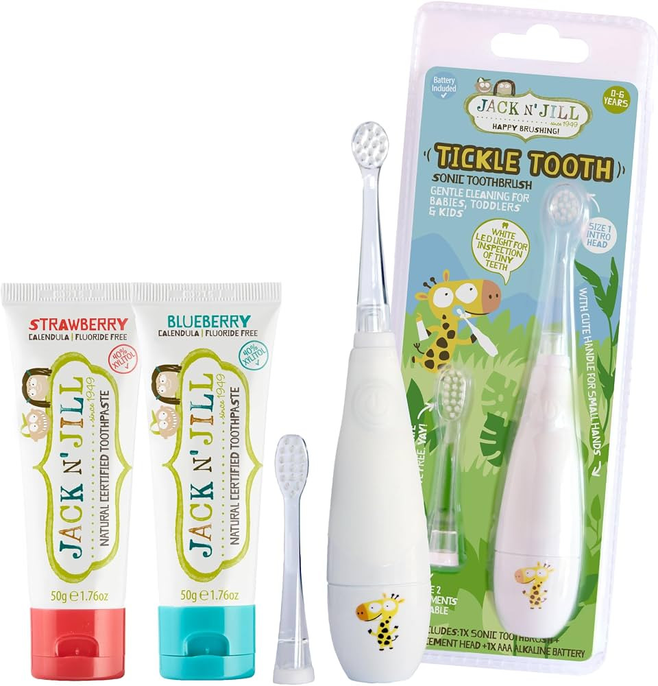 Jack N' Jill Tickle Tooth Toddler Toothbrush & Toothpaste Set - Baby Electric Toothbrush, Natural... | Amazon (US)
